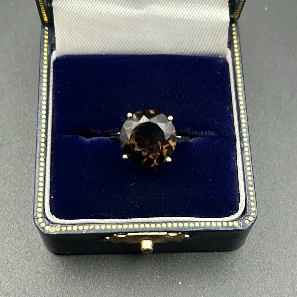 925 stamped large Smokey quartz ring